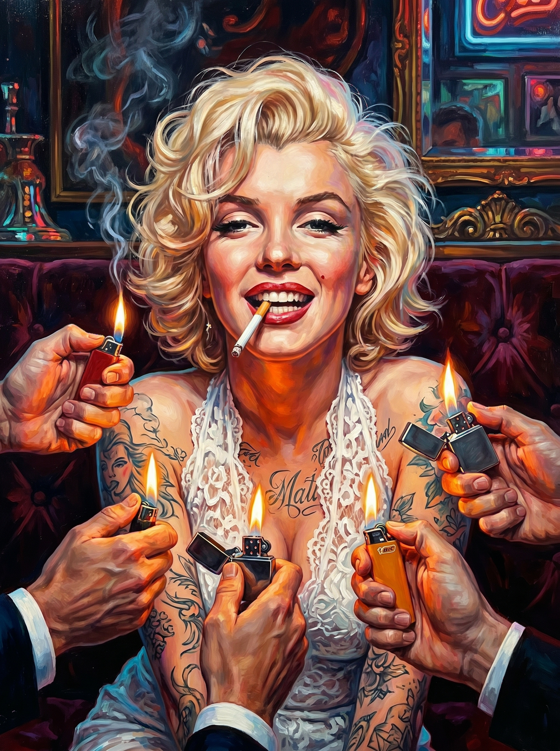 Pinup Offered Lighters Tattooed 02 (150 Color Diamond Painting)