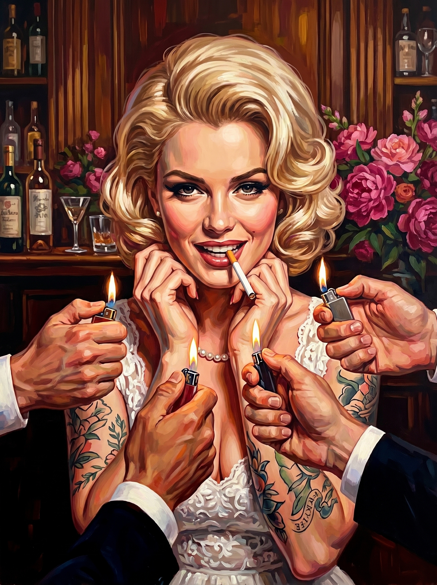 Pinup Offered Lighters Tattooed 03 (150 Color Diamond Painting)