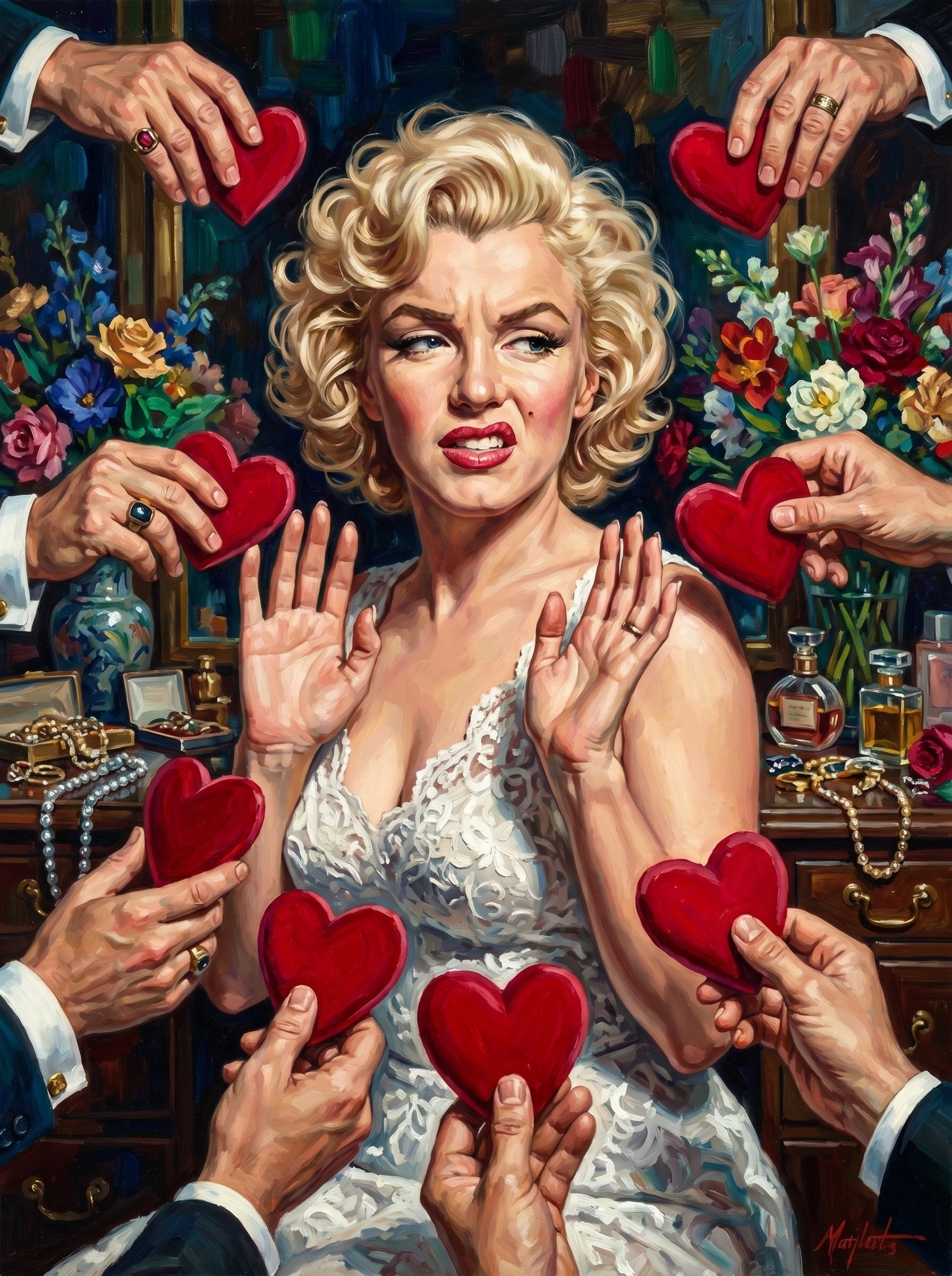 Pinup Rejecting Offered Hearts (150 Color Diamond Painting)