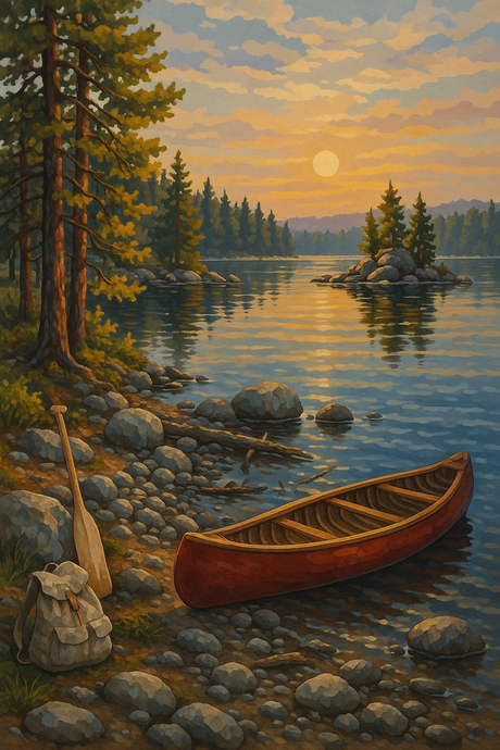 Canoe by the Golden Shore (Diamond Painting) Diamond Painting kit