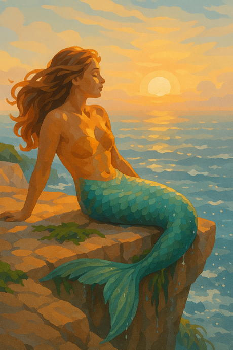 Mermaid on the Cliffside Rock (Diamond Painting) Diamond Painting kit