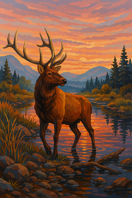 Elk at Sunset Ridge (Diamond Painting) Diamond Painting kit