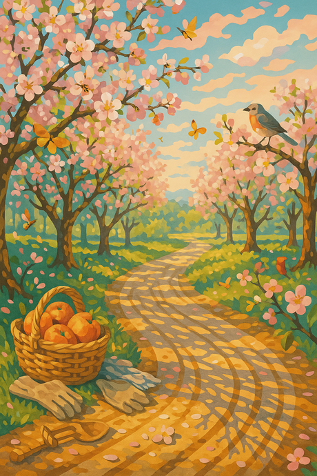 Peach Blossoms Along the Path (Diamond Painting) Diamond Painting kit