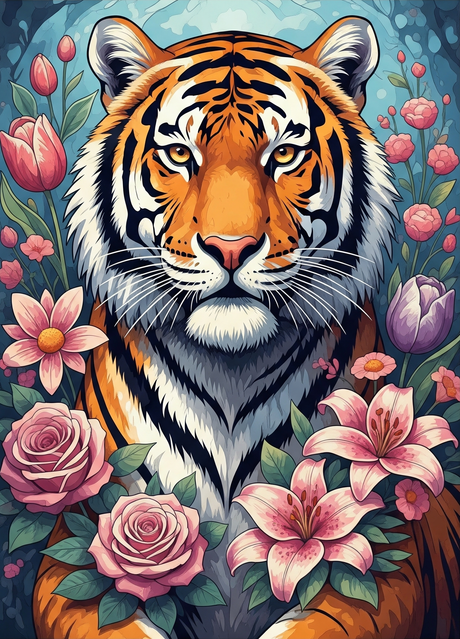 Tiger in Rose Garden Stillness (Diamond Painting) Diamond Painting kit