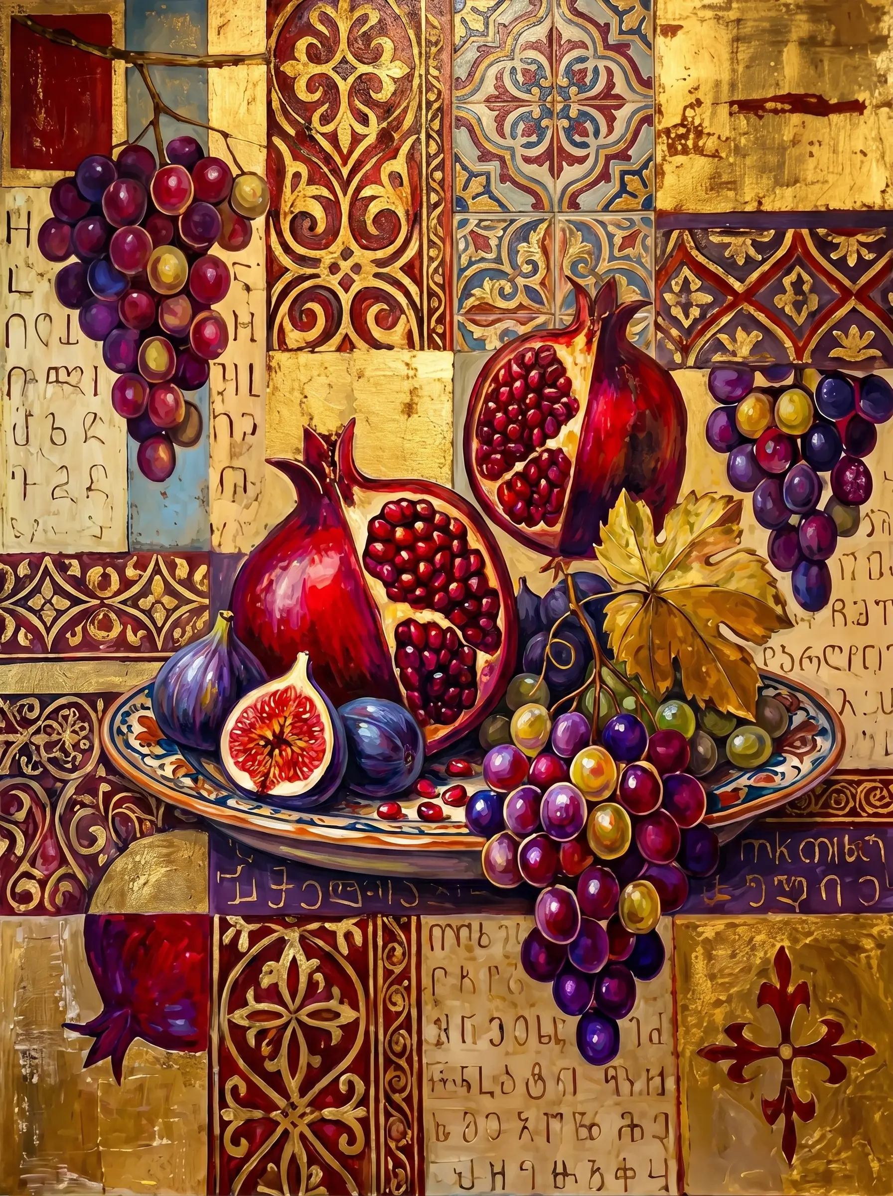 Pomegranate Grape Fig Still Life (Diamond Painting)
