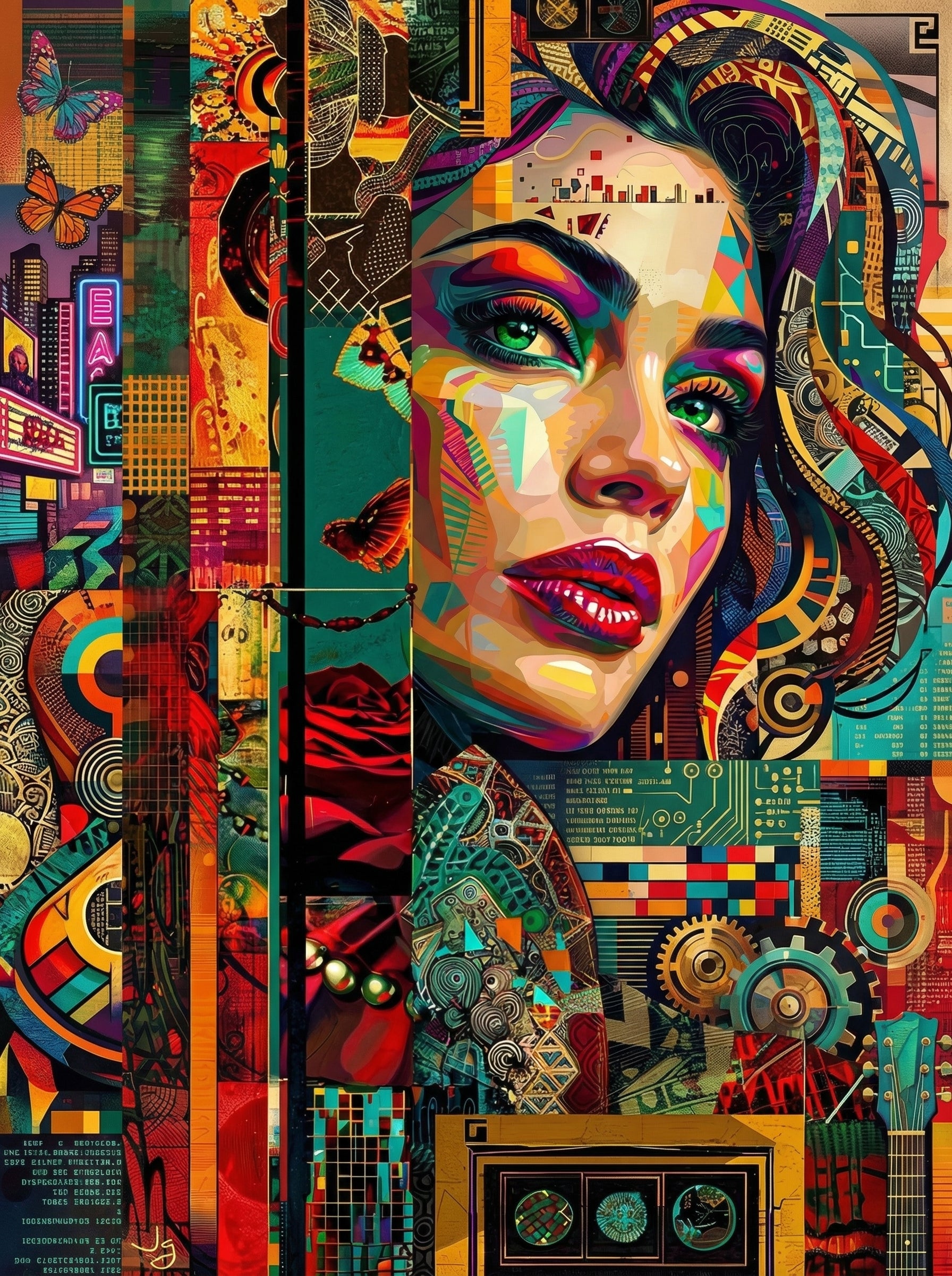 Pop Art Woman Geometric City (100 Color Diamond Painting)