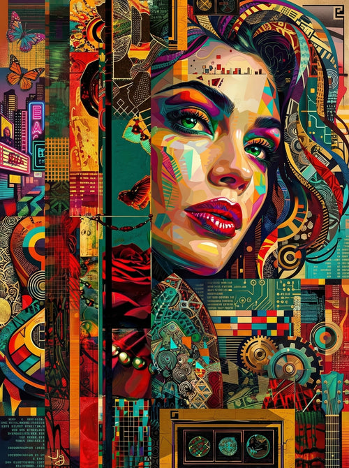 Pop Art Woman Geometric City (100 Color Diamond Painting)