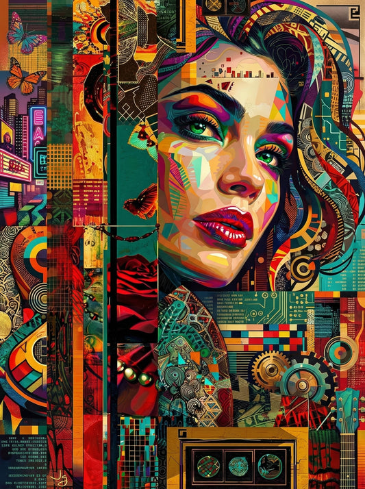 Pop Art Woman Geometric City (100 Color Diamond Painting)