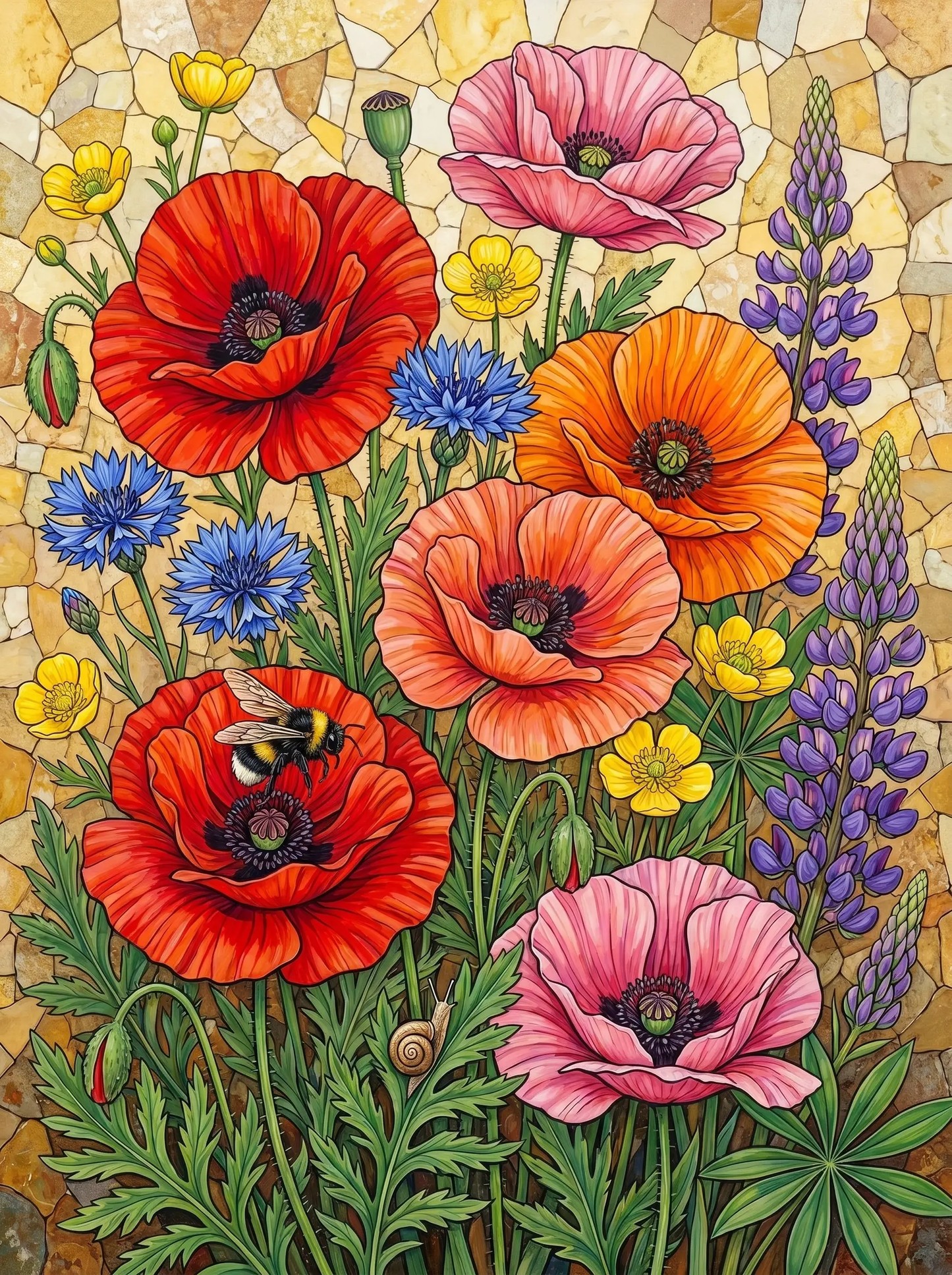 Poppy Cornflower Mosaic (Diamond Painting)