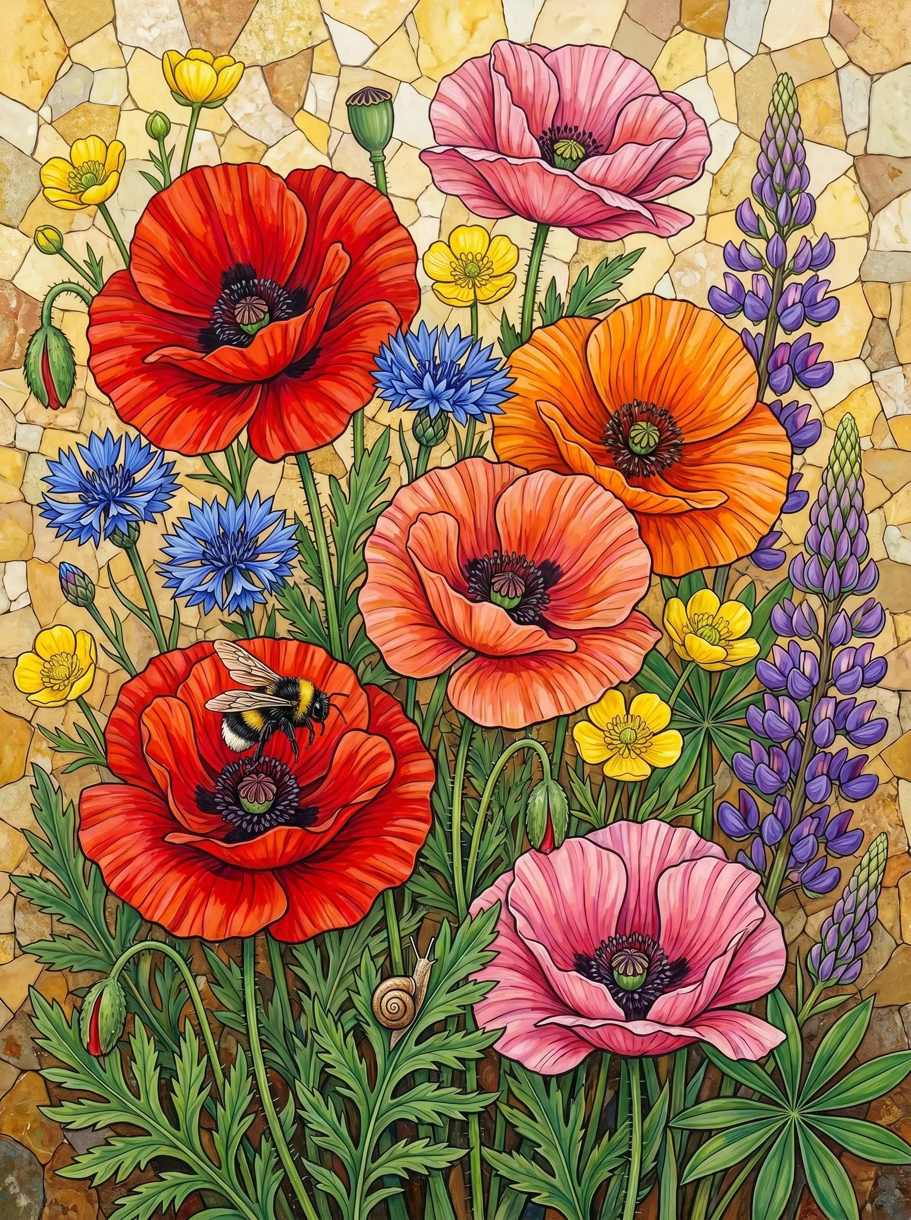 Poppy Cornflower Mosaic (Diamond Painting)