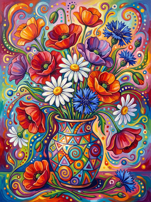 Poppy Daisy Vase Vivid (Diamond Painting)
