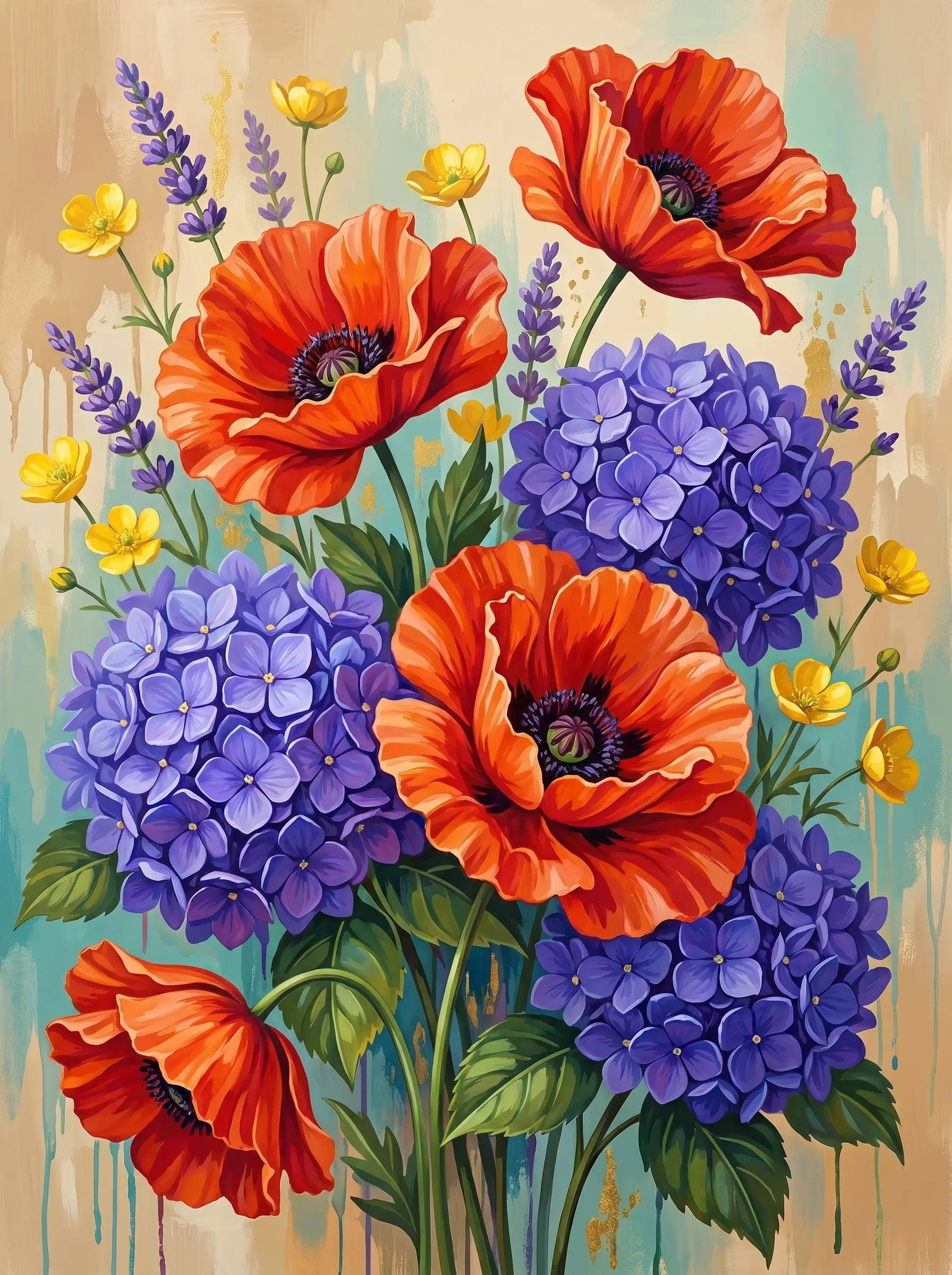 Poppy Hydrangea Arrangement (Diamond Painting)