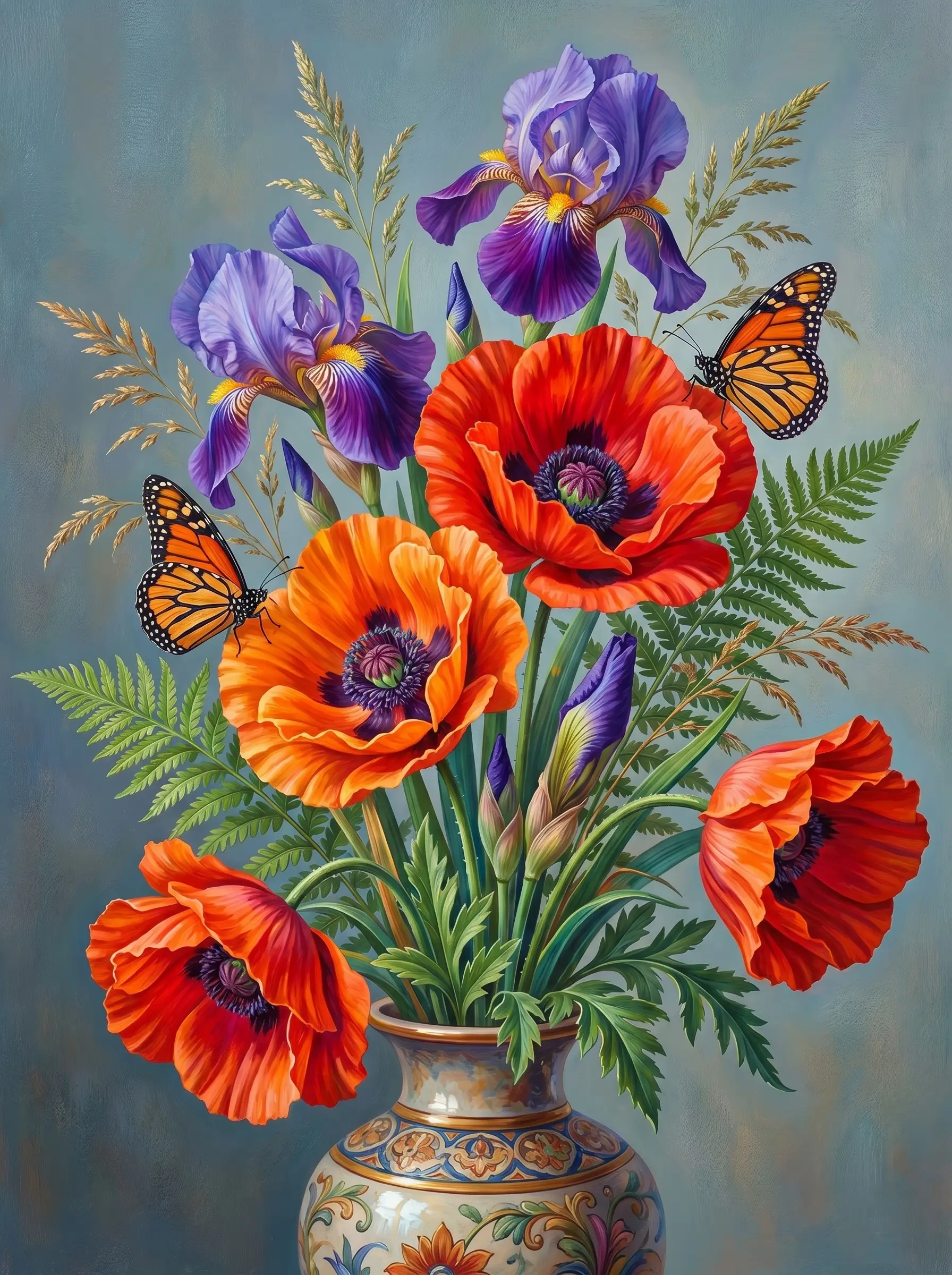 Poppy Iris Butterfly Vase (Diamond Painting)