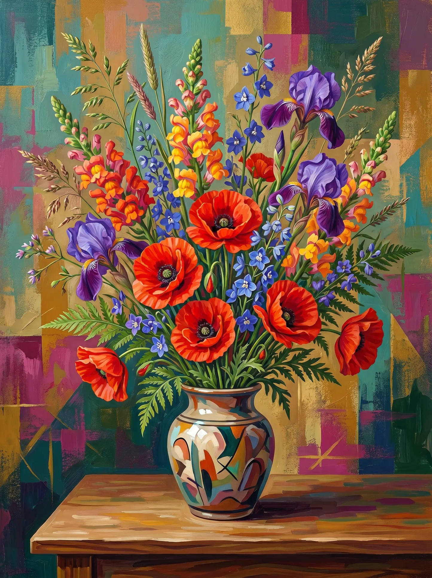Poppy Iris Painted Vase (Diamond Painting)