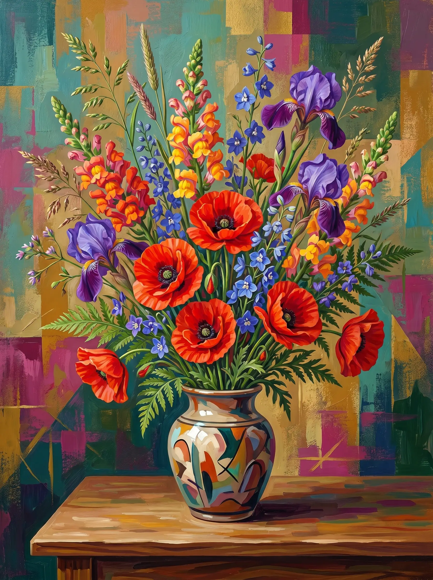 Poppy Iris Painted Vase (Diamond Painting)
