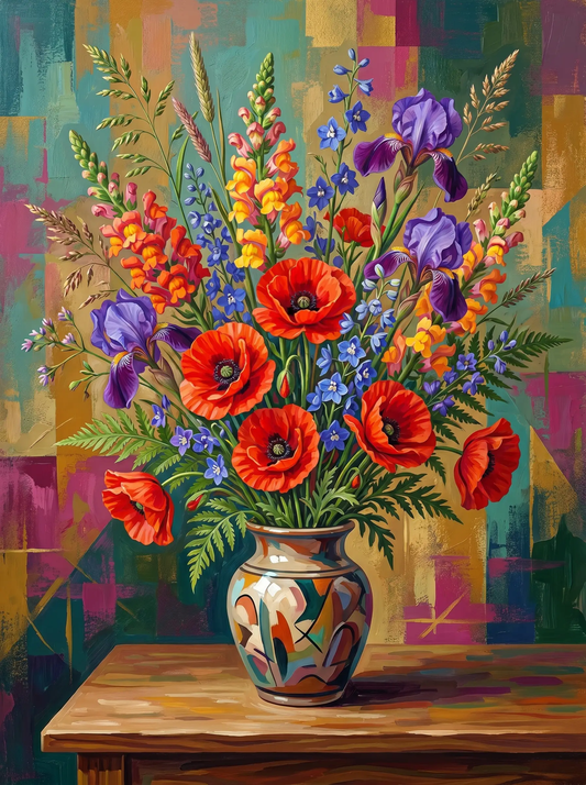 Poppy Iris Painted Vase (Diamond Painting)