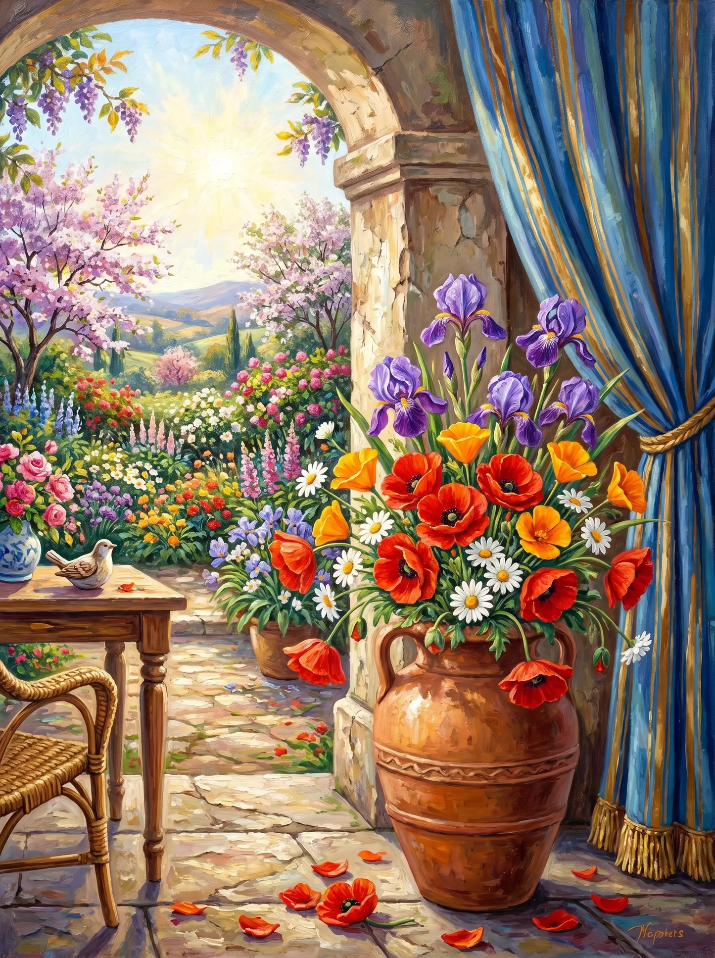 Poppy Iris Urn Garden Archway (Diamond Painting)