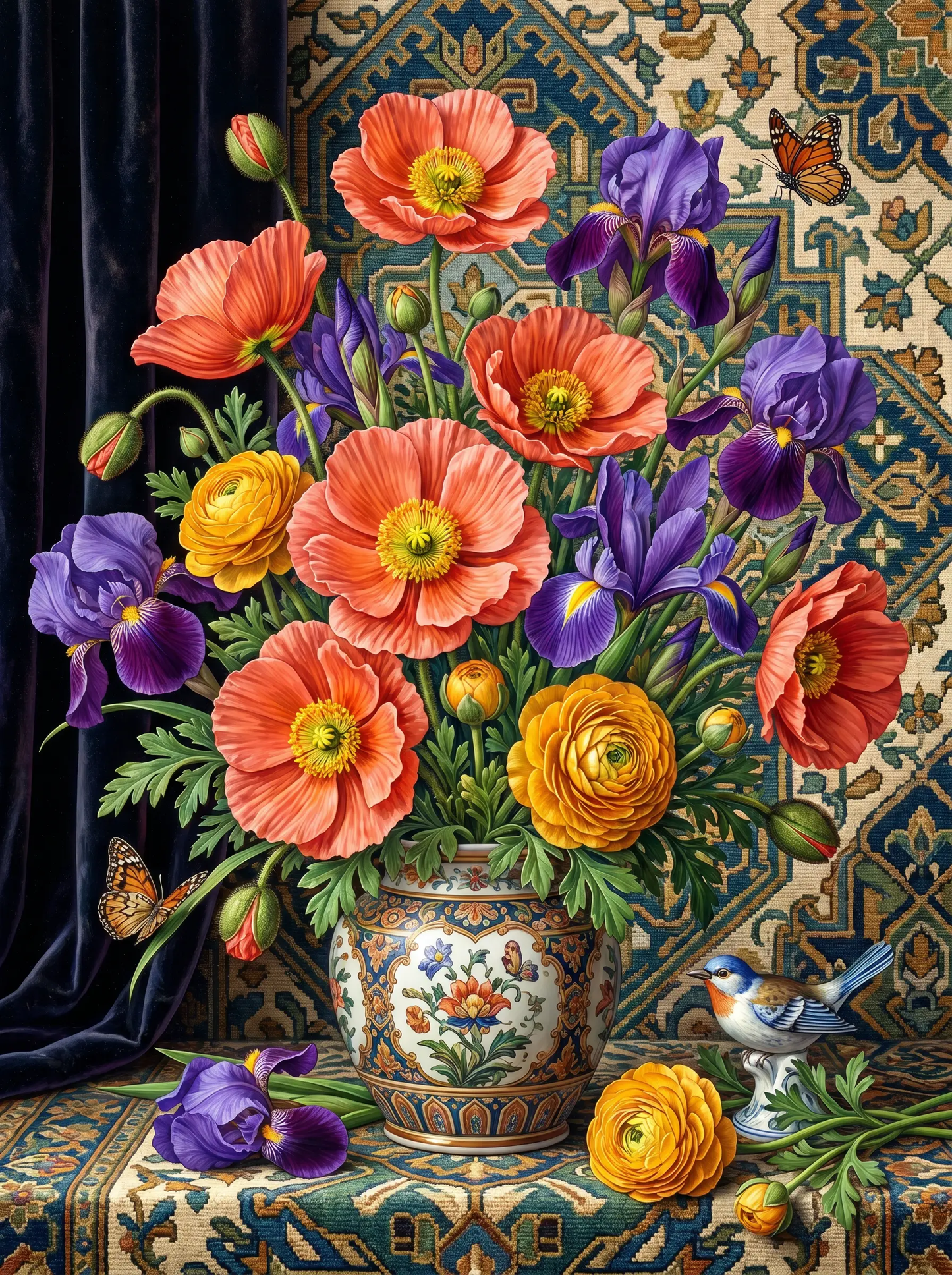 Poppy Iris Vase Still Life (Diamond Painting)