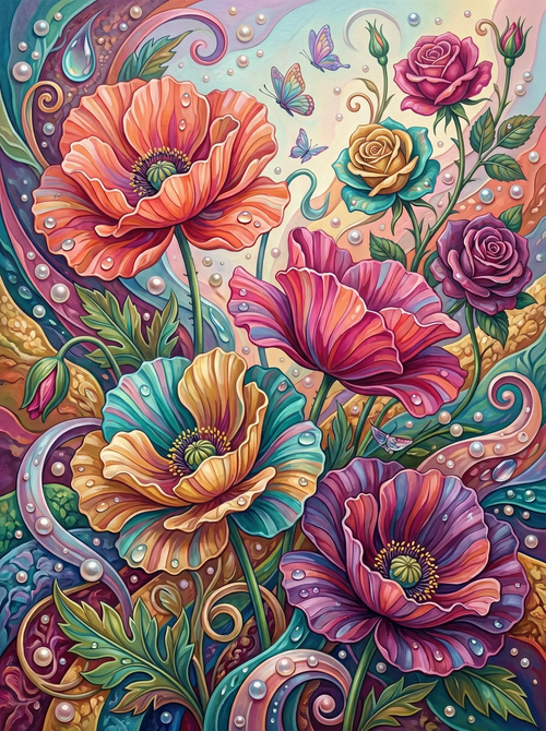 Poppy Rose Pastel Swirls (Diamond Painting)