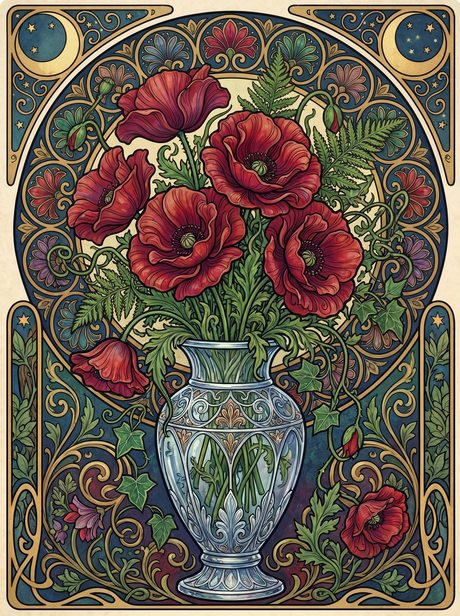 Poppy Vase Moon Panel (80 Colors) Paint by Numbers kit