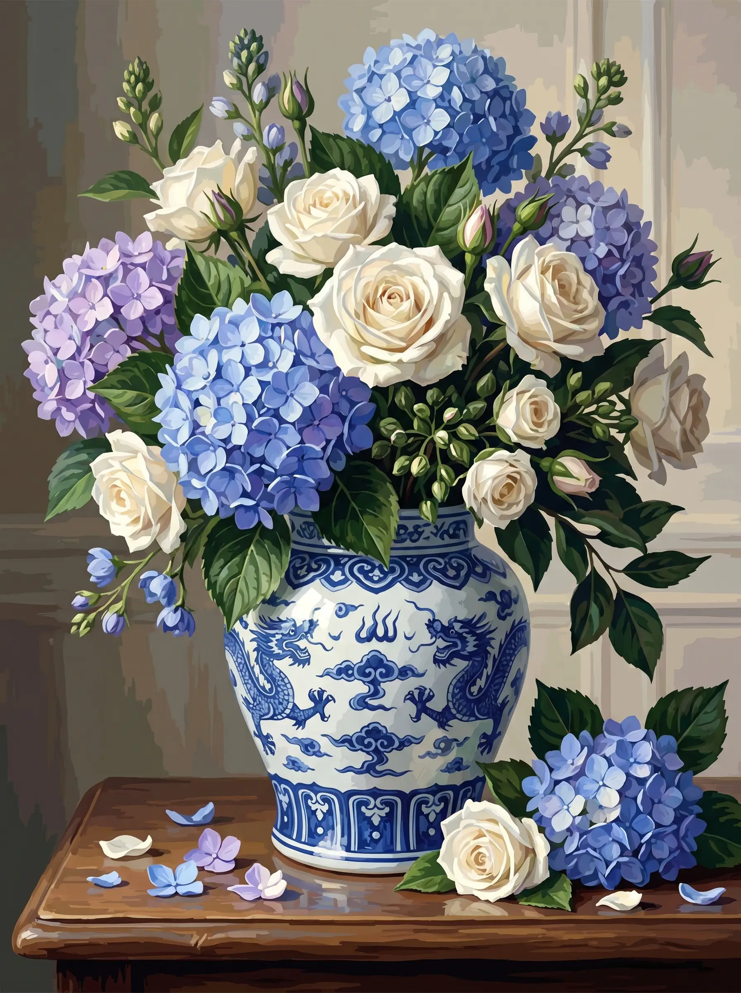 Porcelain Rose Hydrangea Vase (Diamond Painting)