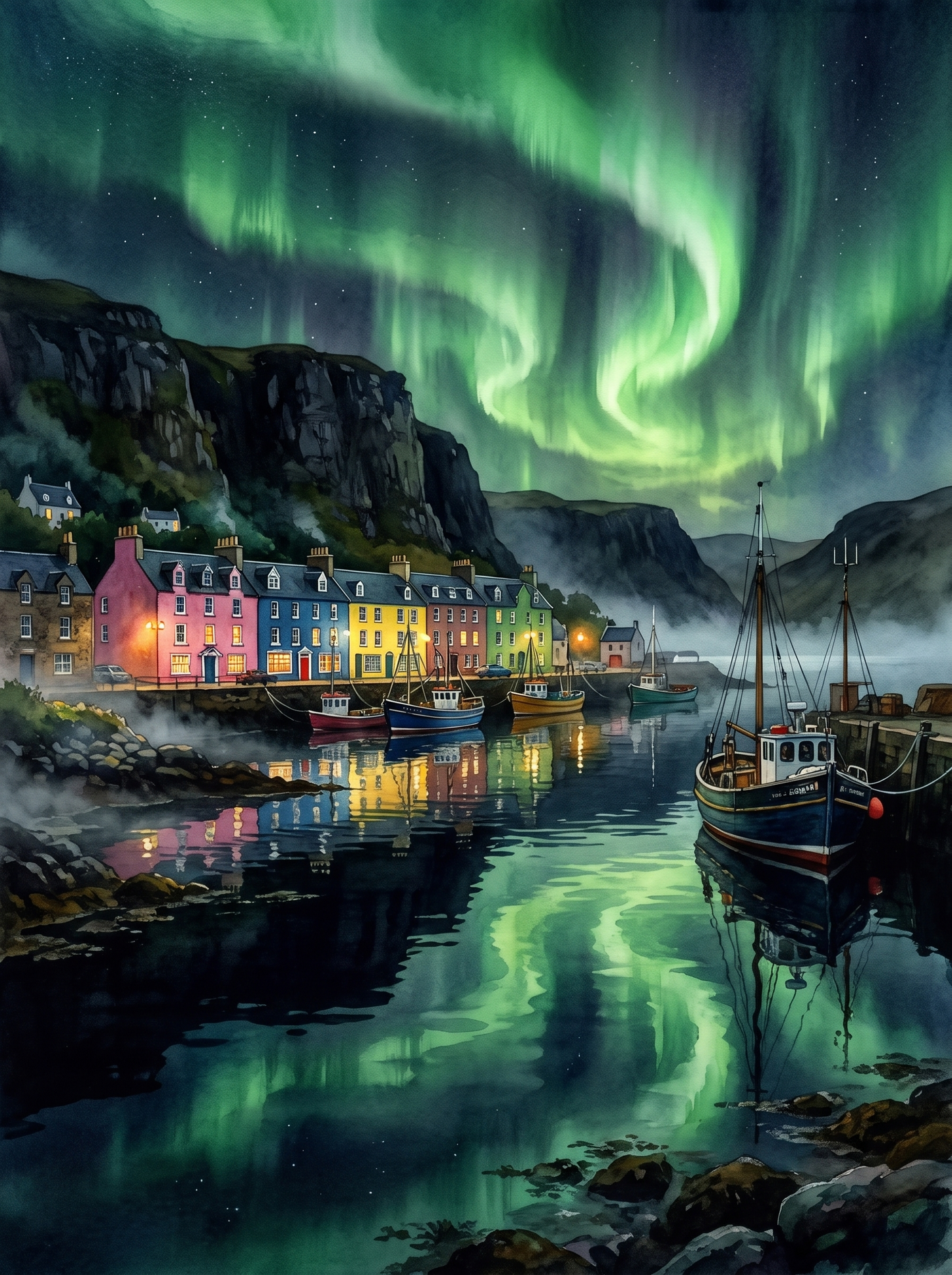 Aurora over Portree, Skye