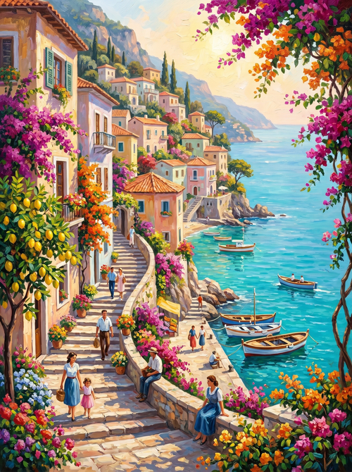 Positano Flower Steps Day (150 Color Diamond Painting)