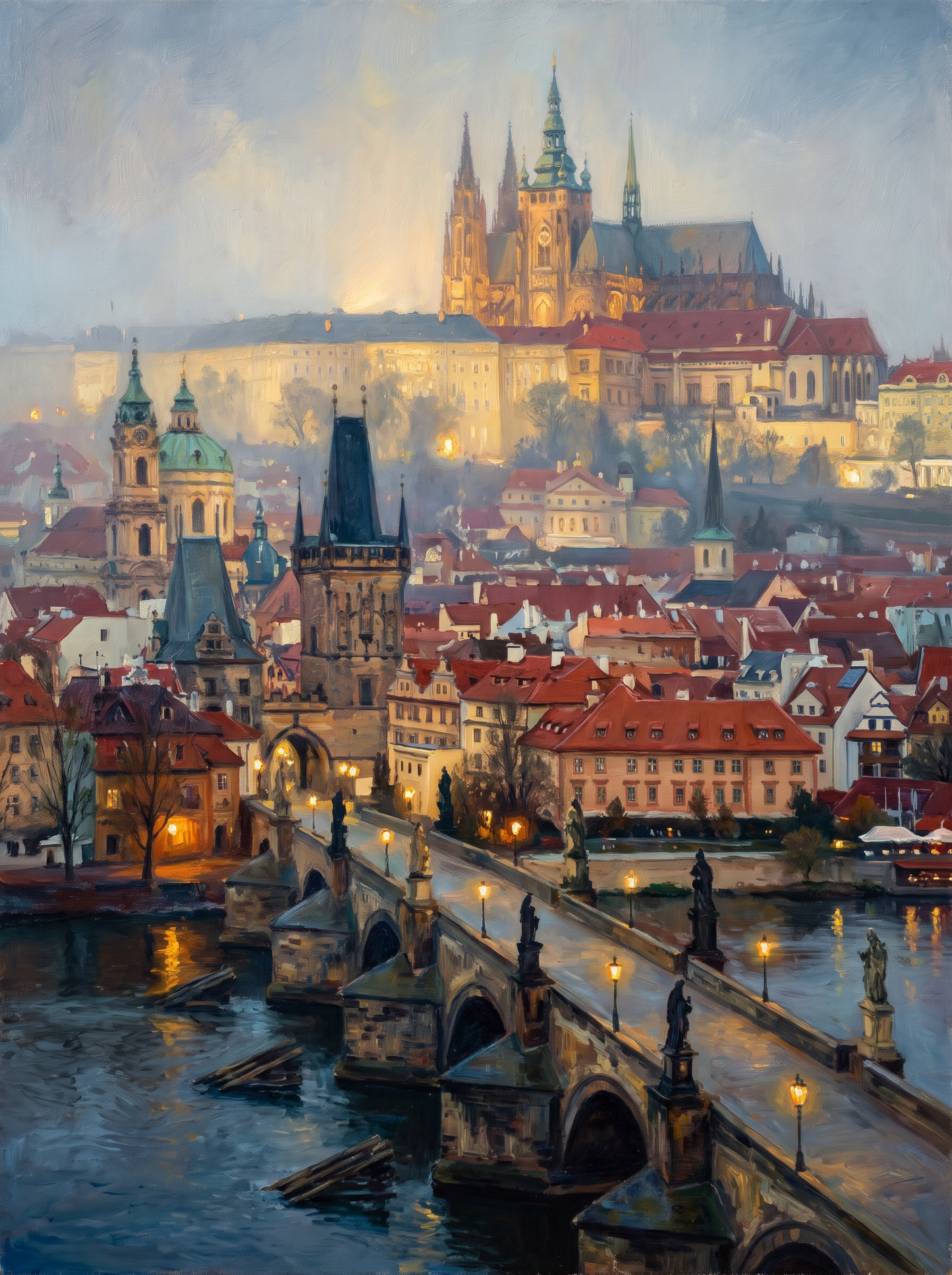 Prague Castle Misty Dawn River