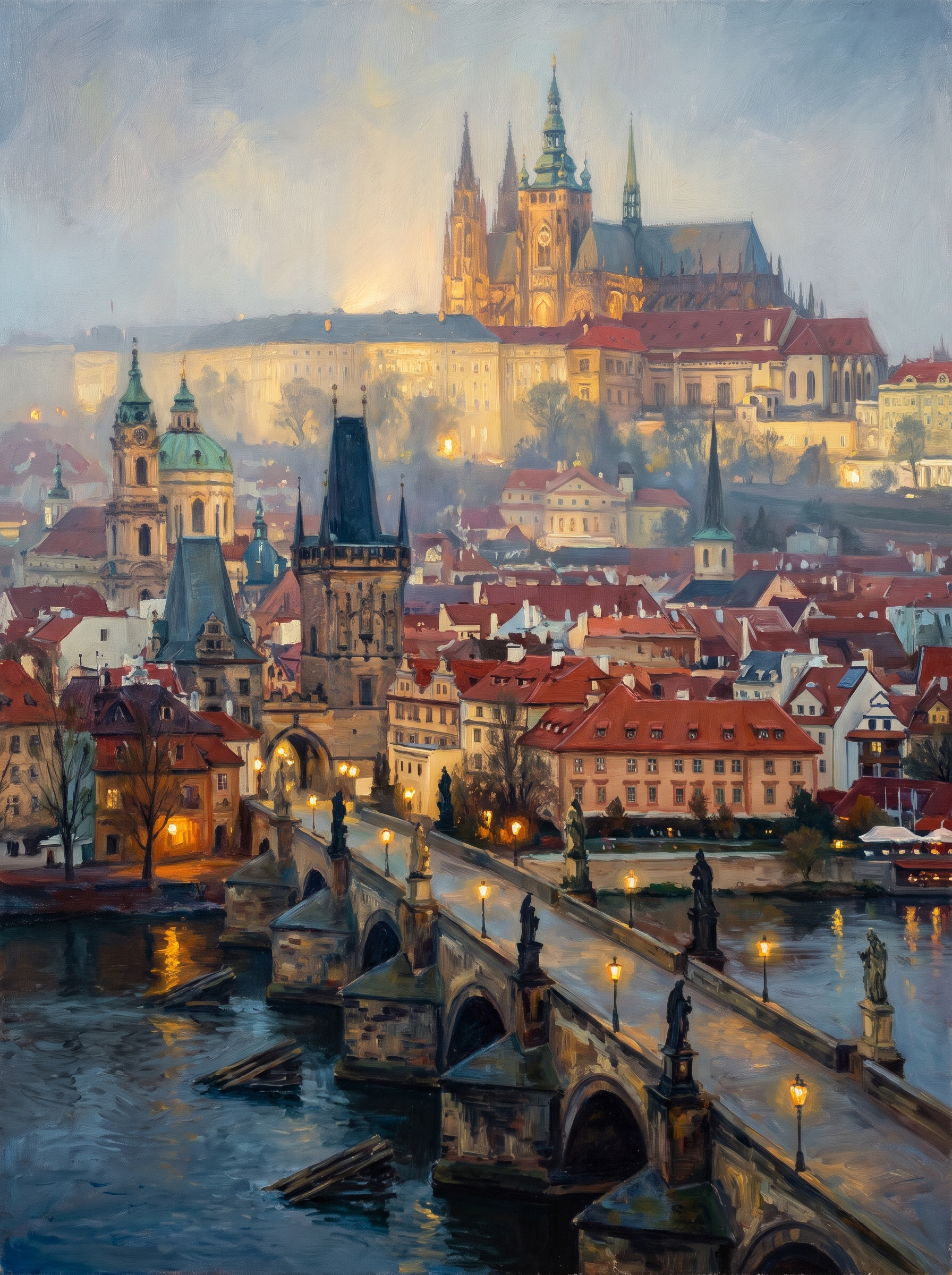 Prague Castle Misty Dawn River