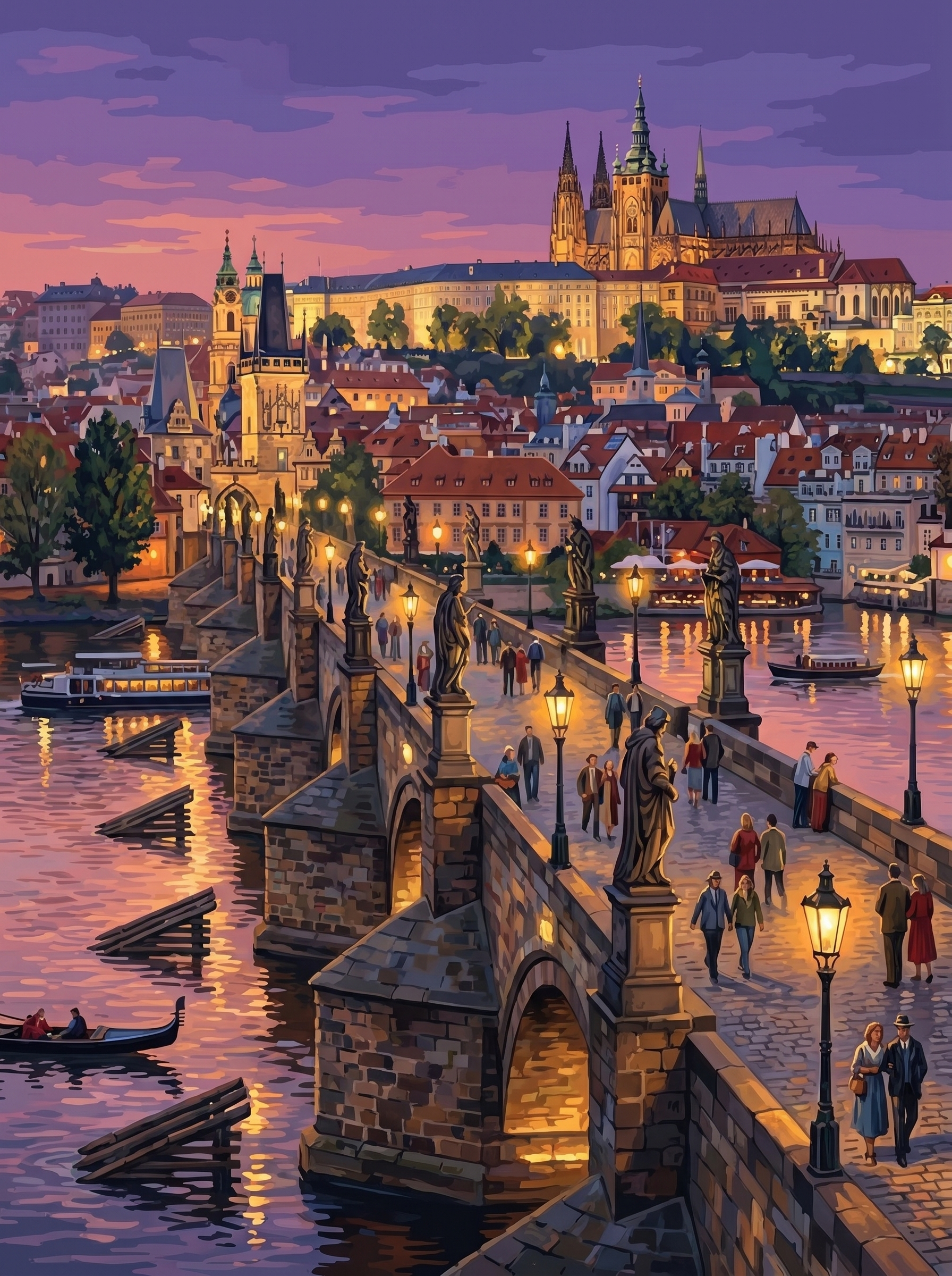 Prague Charles Bridge Dusk (150 Color Diamond Painting)