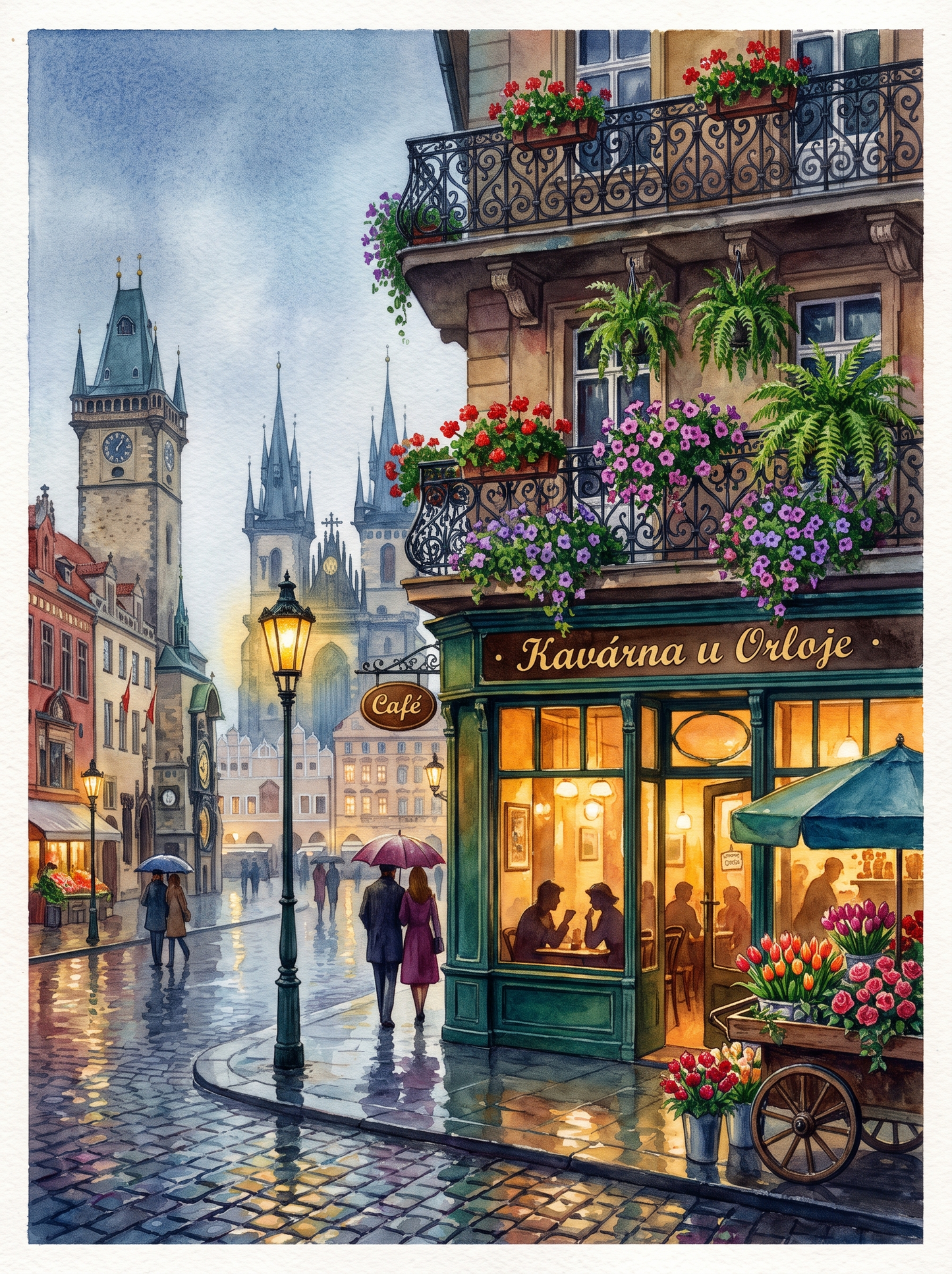 Prague Old Town Square Rainy Café