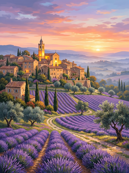 Provence Lavender Village (150 Color Diamond Painting)