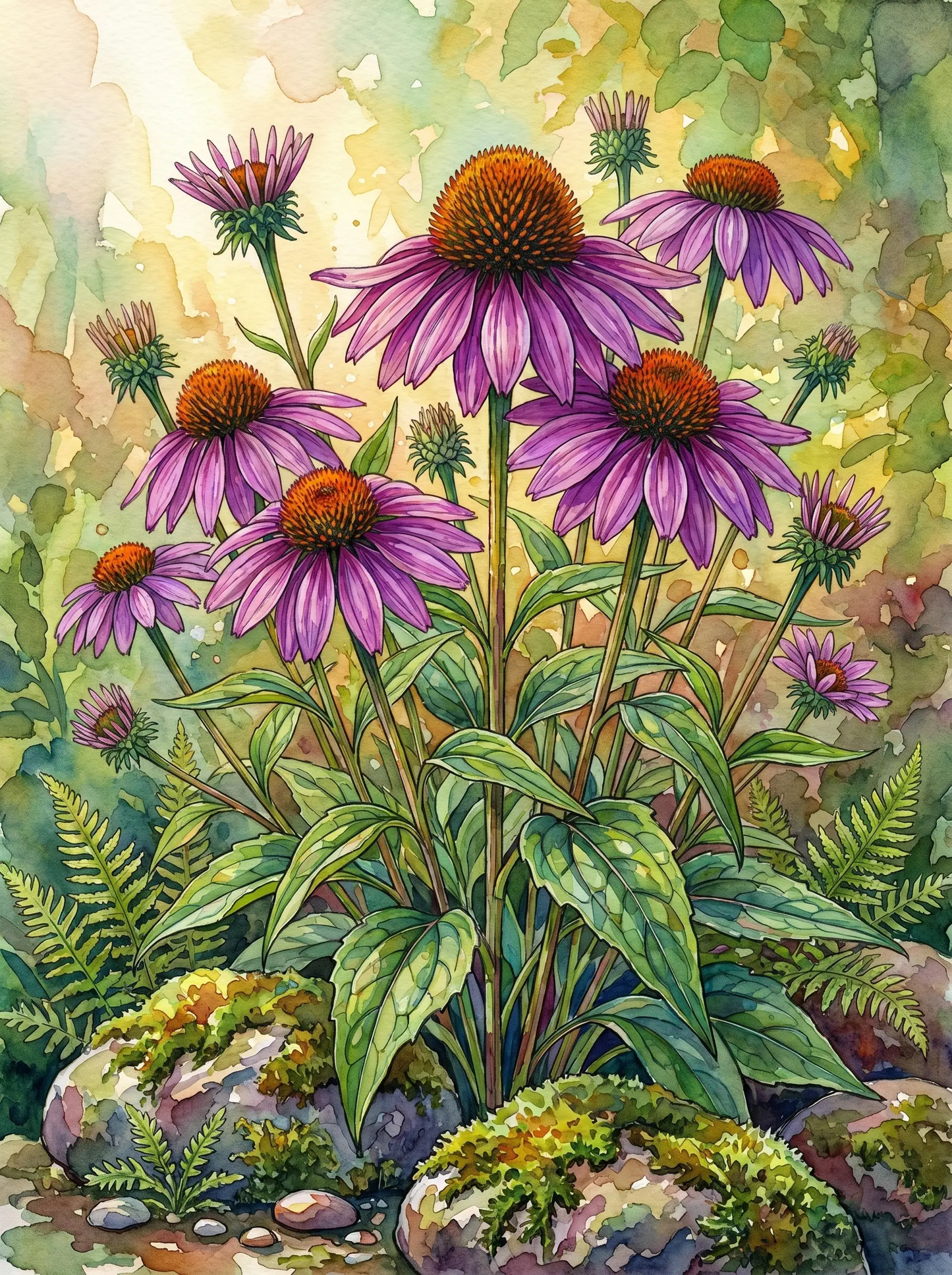 Purple Coneflower Garden Watercolor (Diamond Painting)
