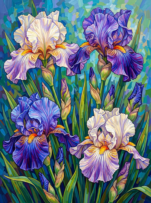 Purple Iris Blooms (Diamond Painting)