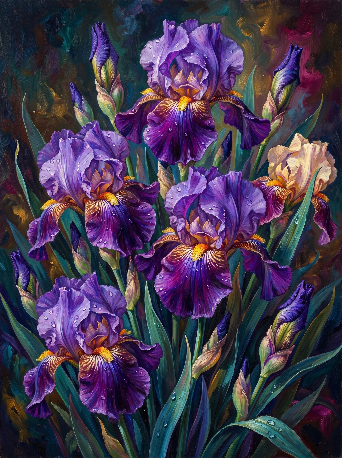 Purple Iris Cluster Dark (Diamond Painting)