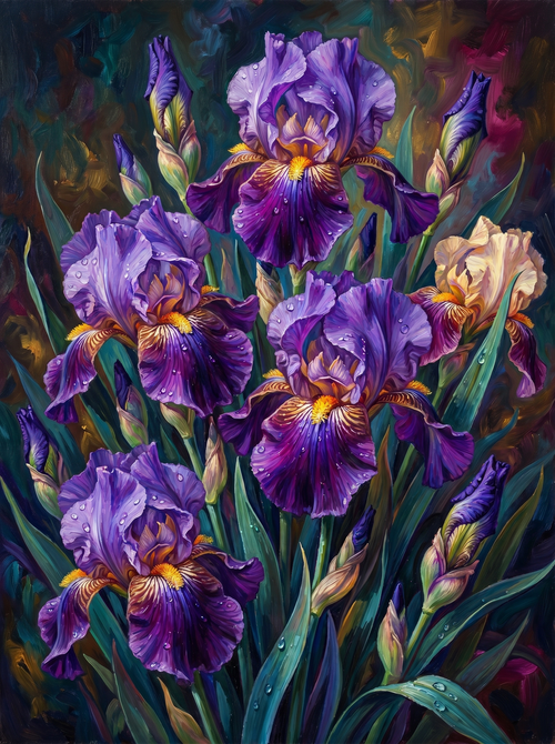 Purple Iris Cluster Dark (Diamond Painting)