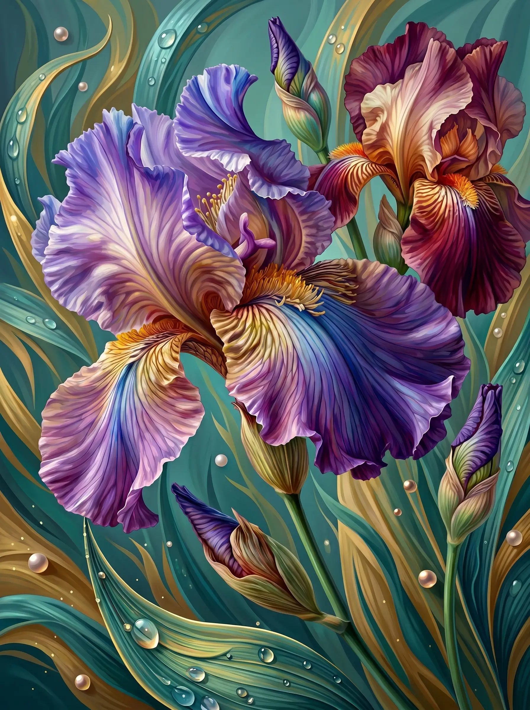 Purple Iris Dewdrops (Diamond Painting)