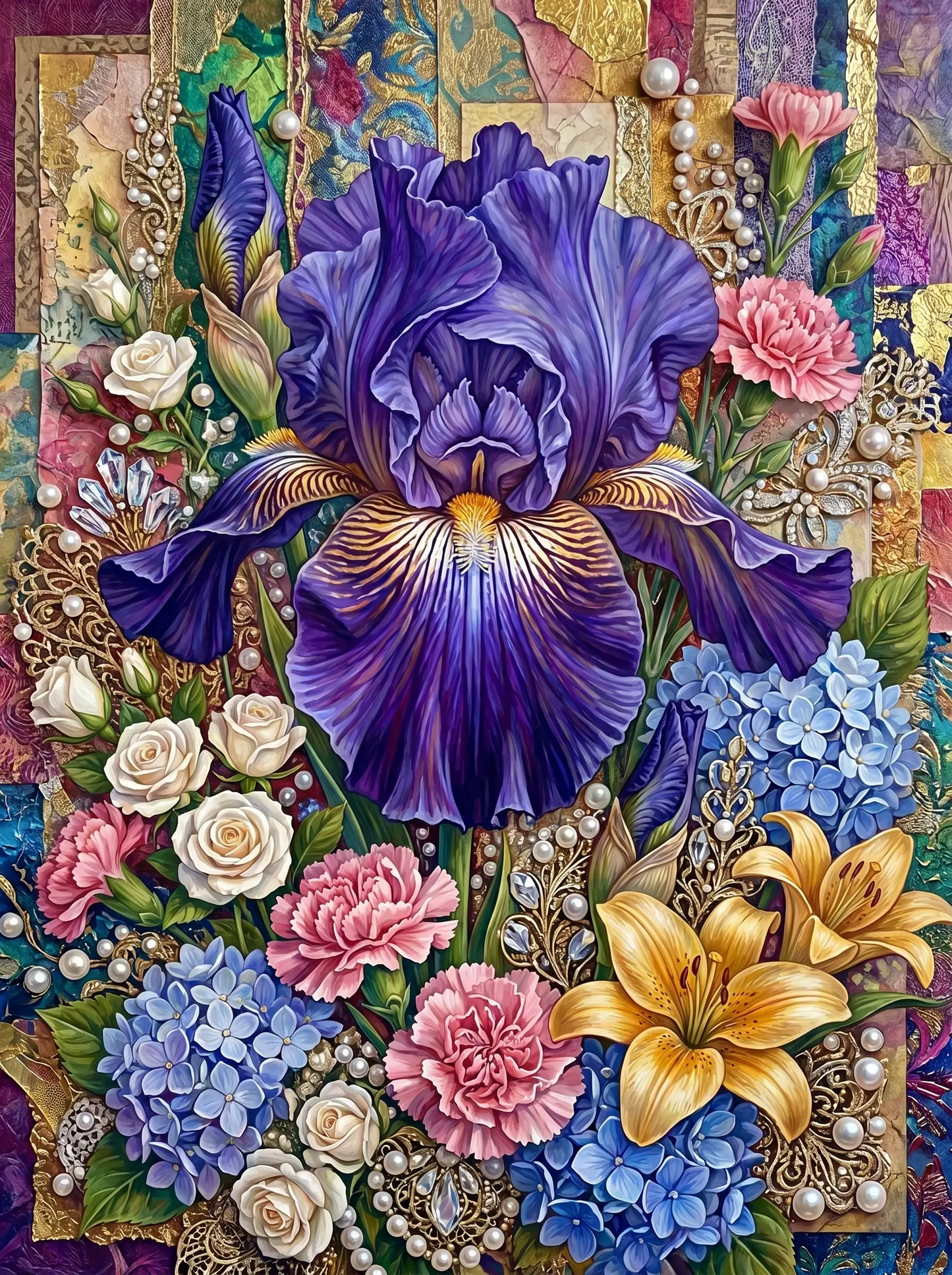 Purple Iris Jeweled Collage (Diamond Painting)
