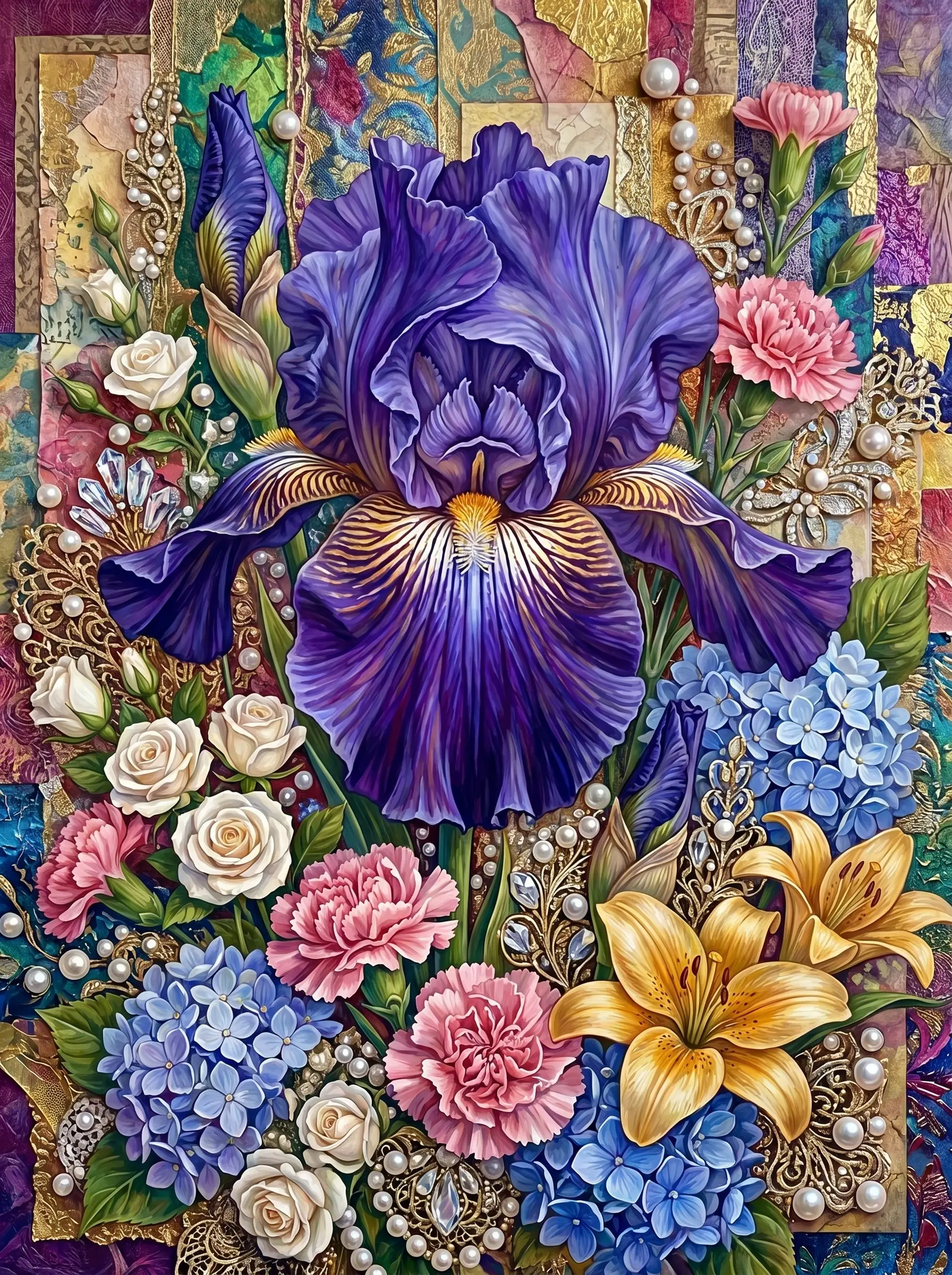 Purple Iris Jeweled Collage (Diamond Painting)