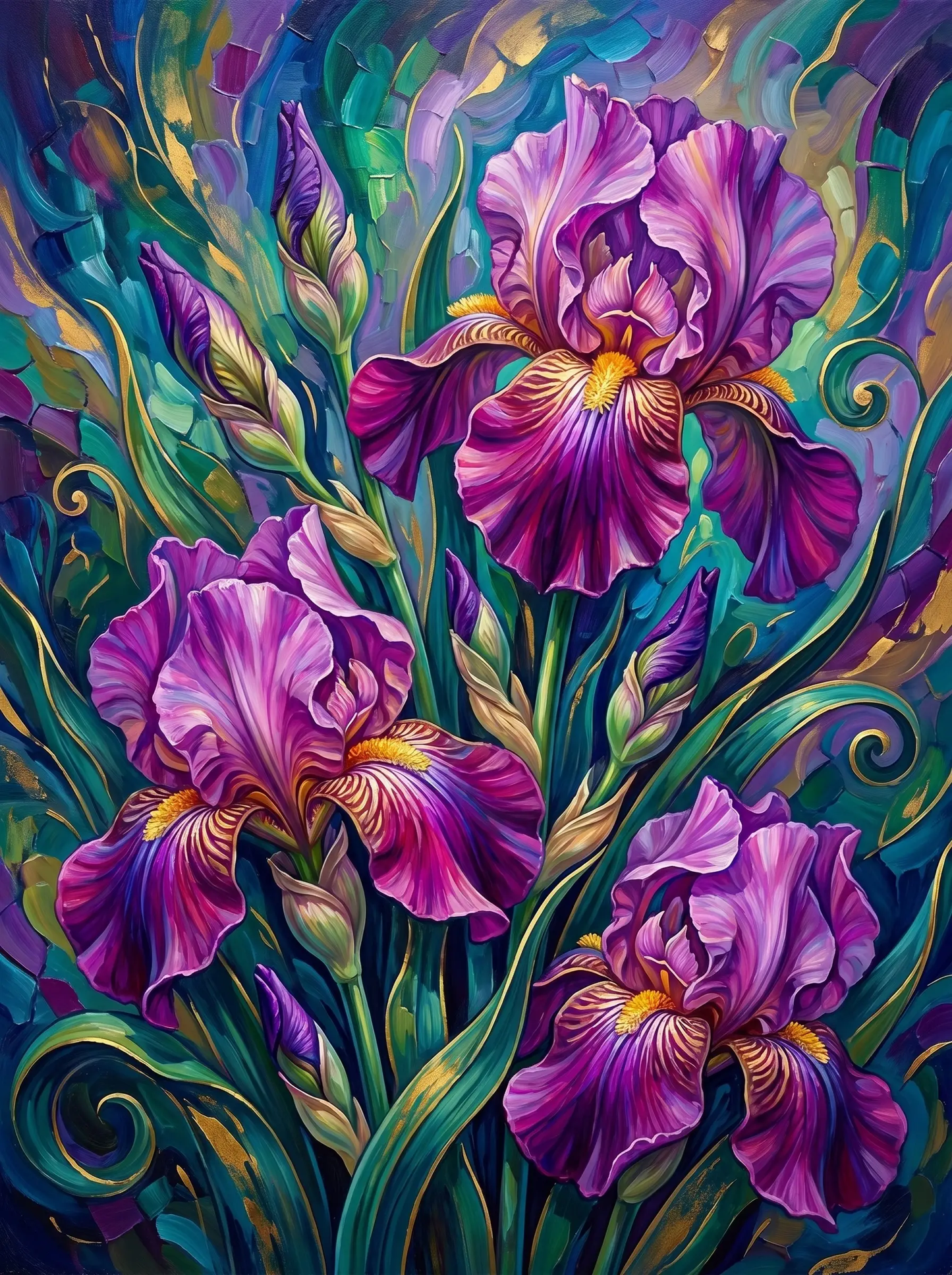 Purple Iris Swirling Blooms (Diamond Painting)
