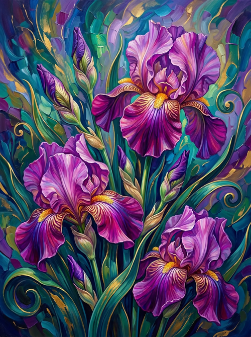 Purple Iris Swirling Blooms (Diamond Painting)