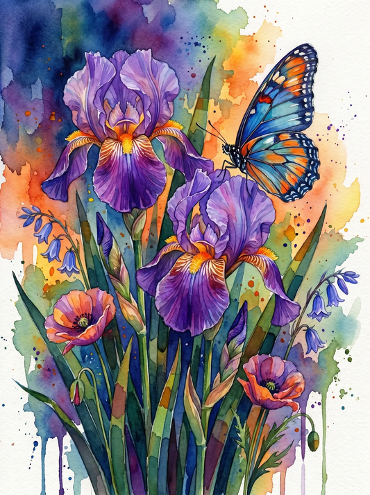 Purple Iris Watercolor Butterfly (Diamond Painting) Diamond Painting kit