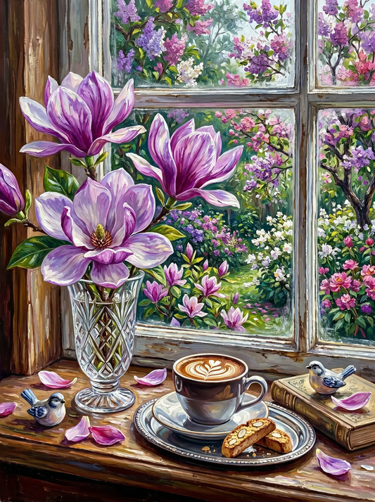 Purple Magnolia Crystal Vase Window (Diamond Painting) Diamond Painting kit