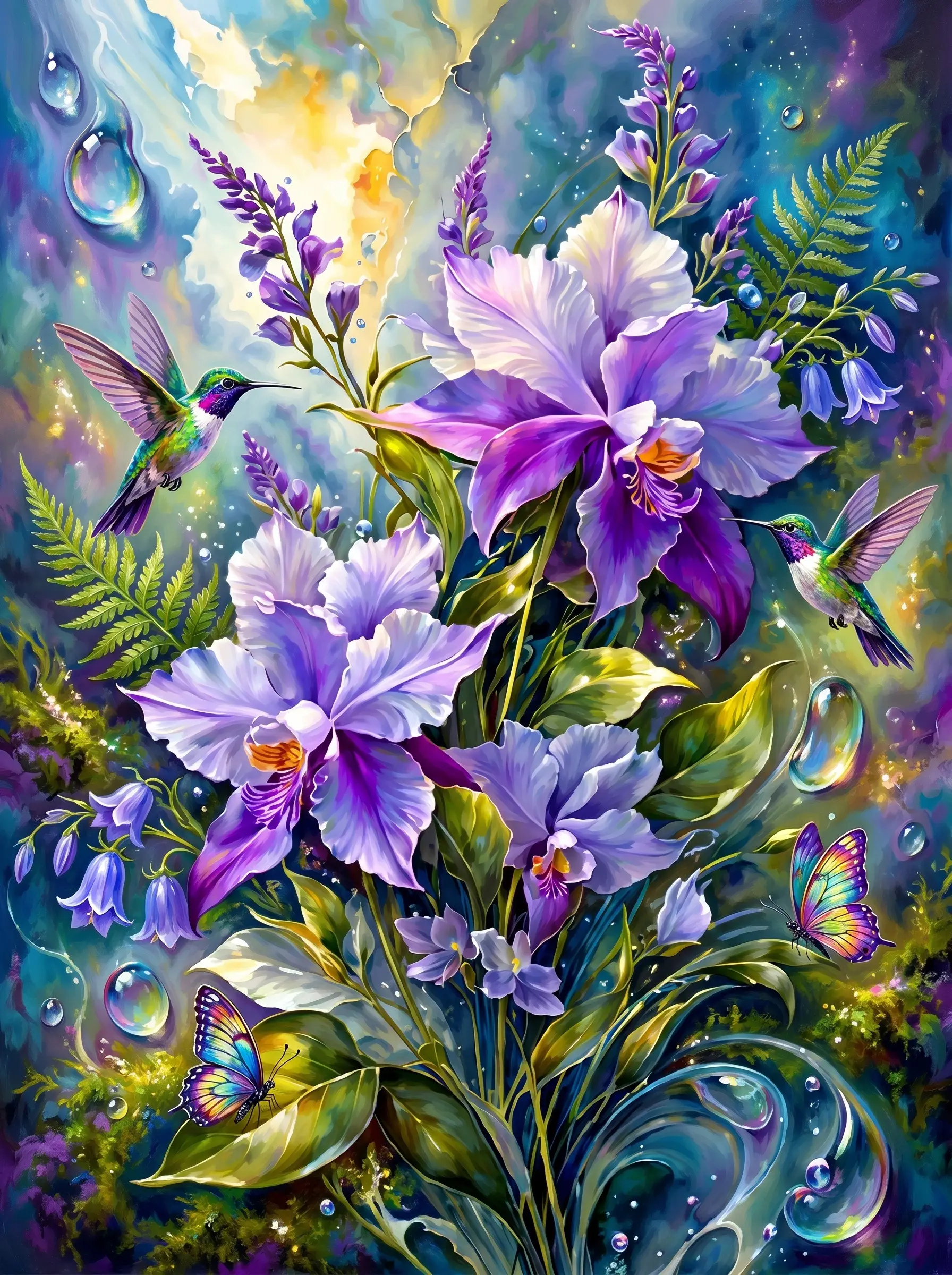 Purple Orchid Hummingbirds (Diamond Painting)
