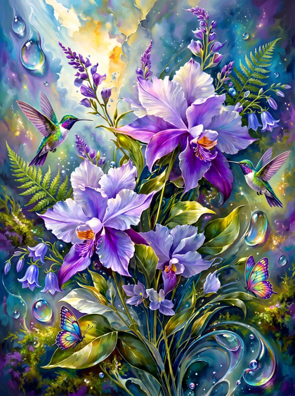 Purple Orchid Hummingbirds (Diamond Painting) Diamond Painting kit