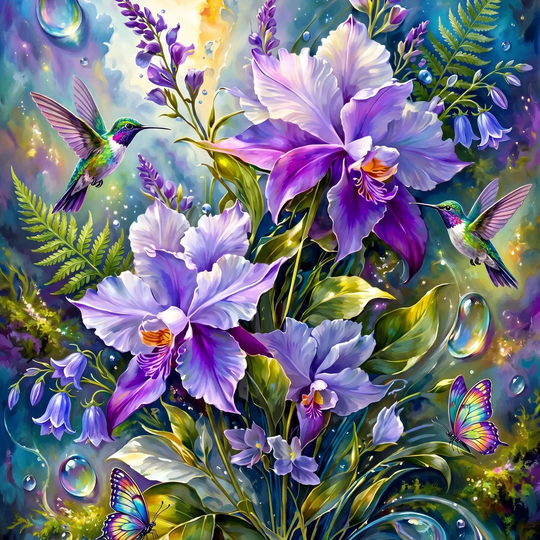 Purple Orchid Hummingbirds (Diamond Painting) Diamond Painting kit