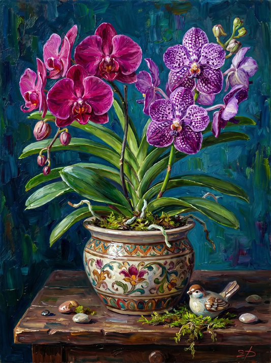 Purple Orchid Potted Still Life (Diamond Painting) Diamond Painting kit