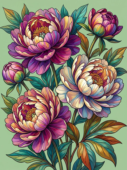 Purple Peony Blooms Green (Diamond Painting) Diamond Painting kit