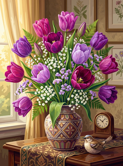 Purple Tulip Vase Window (Diamond Painting)