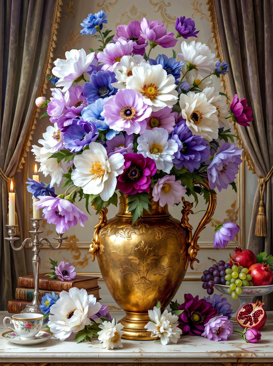 Purple White Anemone Brass Urn (Diamond Painting) Diamond Painting kit